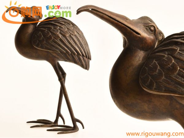 【流】古美術品 銅製鷺置物 高22.5cm KL792