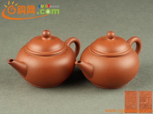 【宇】AA025 唐物 中国宜興 朱泥急須 一対 単孔口 煎茶道具