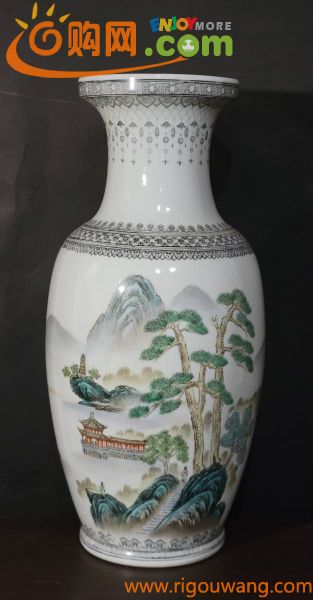 古美術柳　時代 唐物「中国景徳鎮製」五彩 山水漢詩文花瓶　
