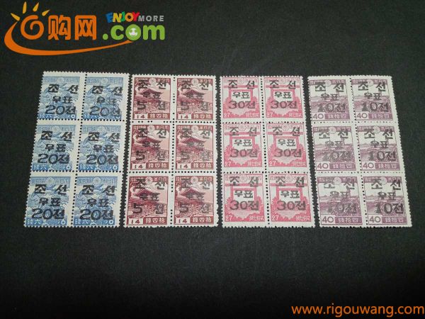 昭和普通切手　韓国加刷　6銭、14銭、27銭、40銭　6枚ブロック　4枚