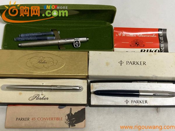 PARKER パーカー 51 アンティーク 万年筆/フランス製ストライプ ペン先14K XF 万年筆/U.S.A.製ボールペン セット