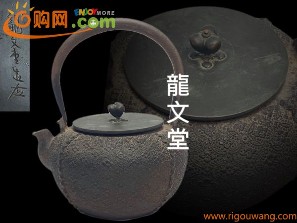 E0374煎茶道具 鉄瓶 水注 急須 龍文堂名人作　七宝紋銅蓋　茶道具 湯沸　時代物古美術 