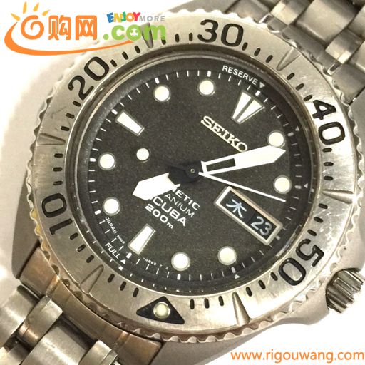セイコー キネティック スキューバ チタニウム デイデイト 腕時計 5M68-0B40 純正ブレス ファッション小物 QT014-32