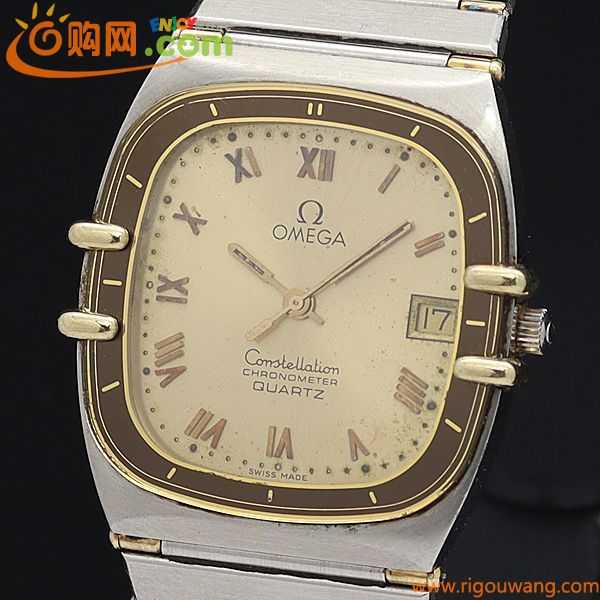 1円 稼働 良品 オメガ QZ 1431 コンステレーション デイト YG×SS ハーフバー クロノメーター ゴールド文字盤 メンズ腕時計 6106100▽