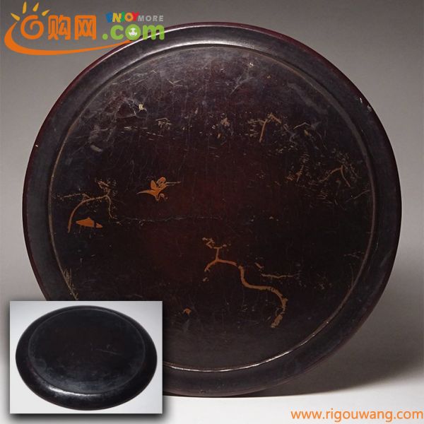 慶應◆中国古玩 明代 漆描金山水文盤 香炉盆 時代箱 時代唐物漆芸