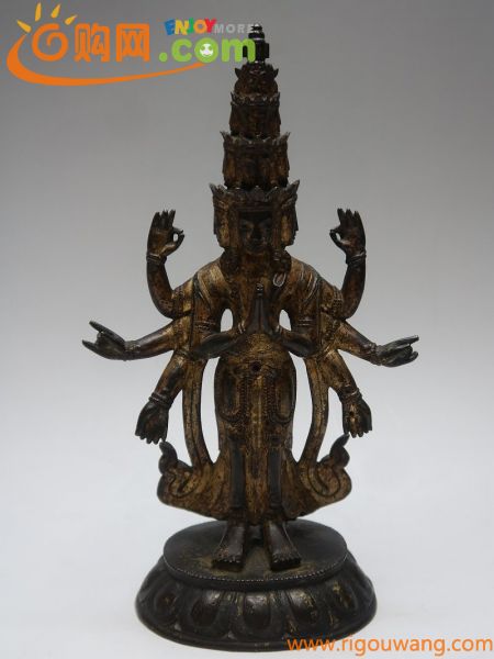【集】120610古銅製　八手五面仏像彫刻置物　流金仏像　チベット仏　中国明時代仏教美術