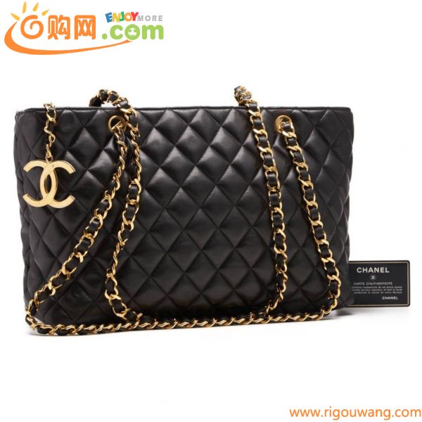 1円美品☆シャネル☆ラムスキン　マトラッセ　33cm　ココチャーム付　Ｗチェーンショルダー　黒　G金具【CHANEL】