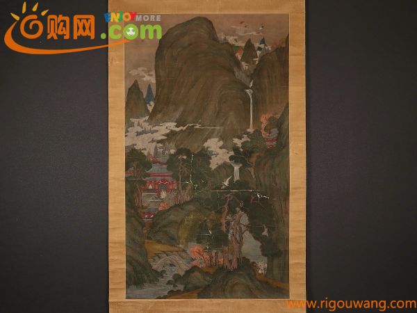 【1円開始】【伝来】us9962 超大幅 古画 楼閣山水図 無落款 中国画