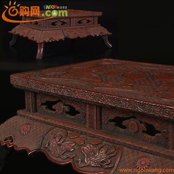 【加】1381e 中国美術 堆朱 人物彫刻 花台 / 飾台 盆栽台 香炉卓
