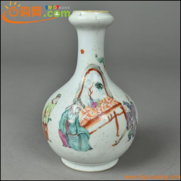 中国美術 新時代 紛彩 人物紋花瓶 花入 古美術品 ① KT23-0210