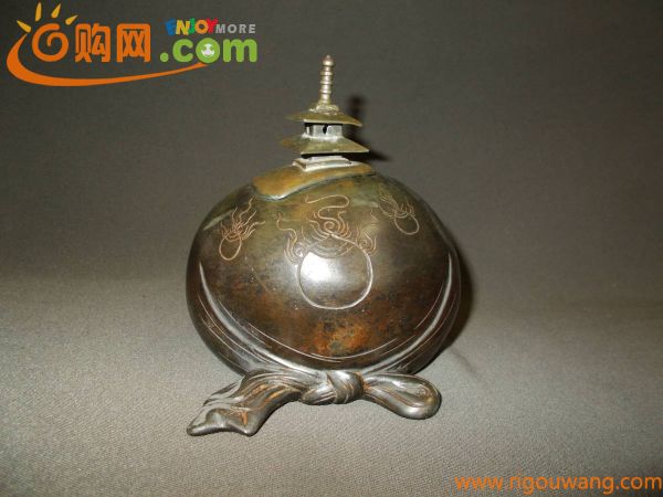 ◆古い時代の古銅製香炉◆宝珠紋・二重塔・唐金香炉◆アンティーク