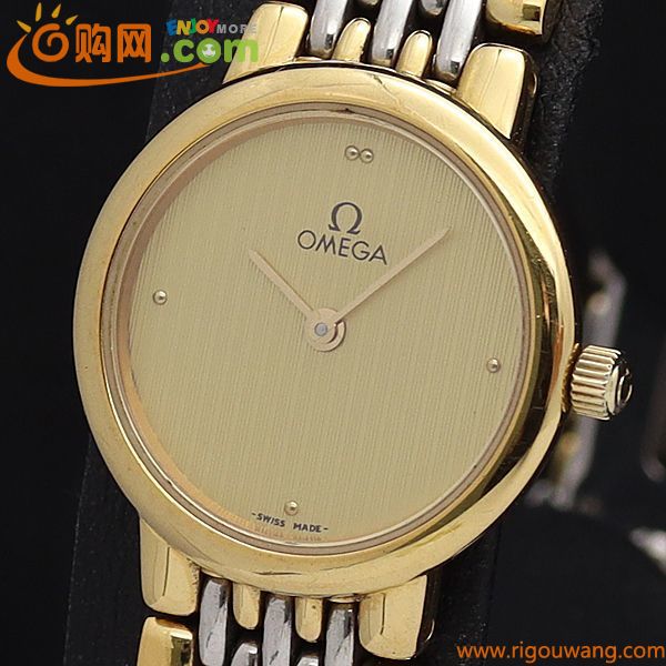 1円 オメガ QZ デビル ゴールド文字盤 ラウンド コンビ レディース腕時計 0013200IKE