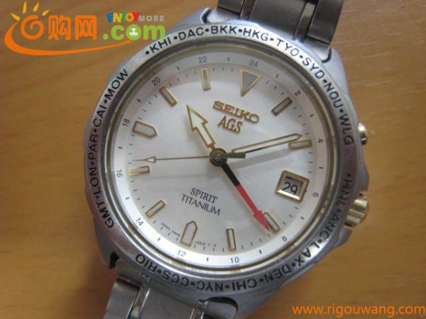 稼働品　セイコー 5M45 6A20 自動巻き発電式 腕時計 SEIKO スピリット AGS チタン 純正ブレス　ジャンク扱い