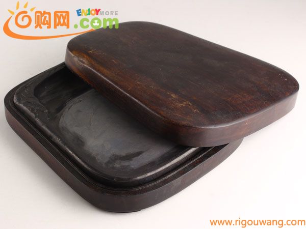 中国美術　蓮彫　硯　唐木箱　時代書道具　E1901