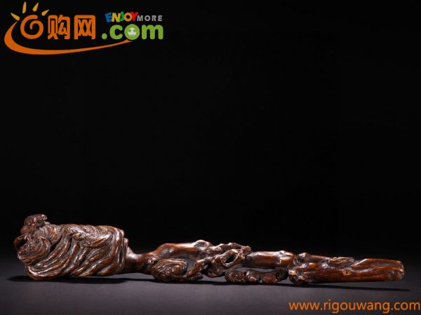 ◆鶴鳴堂◆中国・清時代 珎木彫 蝙蝠霊芝紋如意 非常に良い香り 極細工 古置物 古擺件 中国古美術 古美味 時代物 古董品