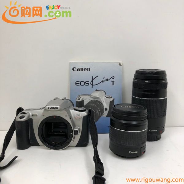 【ジャンク品】Canon キャノン　EOS Kiss　フィルムカメラ　75-300mm 1:4-5.6/28-80mm 1:3.5-5.6 　230821PT380064
