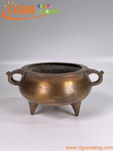 中国美術　清朝　清代　双耳三足宣徳香炉　宣徳年製　金銅　琴香炉　古物　唐物　時代品　