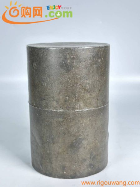 茶道具　古錫製　茶入　直筒茶壷　錫罐　茶葉罐　錫斑　煎茶道具　古物　重さ1200g、高さ13.6cm