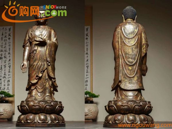 清】中国・時代物古銅金彩巨大釈迦牟尼立像金水厚重超絶技巧寺寶細密毛彫廃寺買取仏教古美術-日本代拍代购,日购网（rigouwang.com）