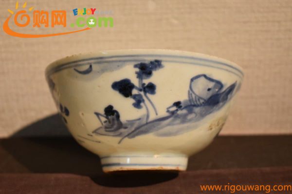 【GE】Y800【コレクター所蔵品】 時代 古染付人物図茶碗 /骨董品 時代品 美術品 古美術品 中国古玩 中国美術