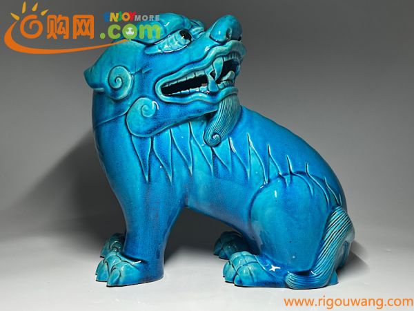 【瑞】交趾焼　獅子置物　高：２５．２ｃｍ