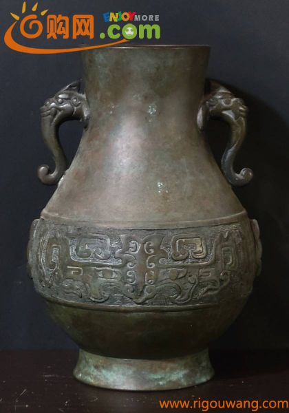 古美術柳　時代 銅製 饕餮文獣双耳花瓶 唐物