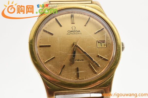 稼働品 オメガ ジュネーブ デイト ラウンド ゴールド 自動巻き メンズ 腕時計 OMEGA