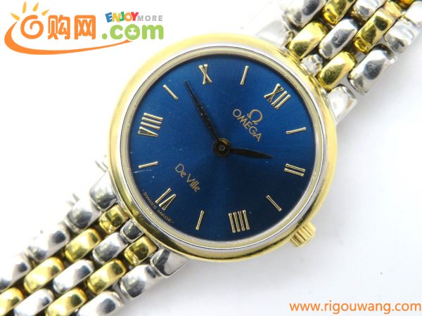 1円◆稼働◆ オメガ デビル ブルー クオーツ レディース 腕時計 N468