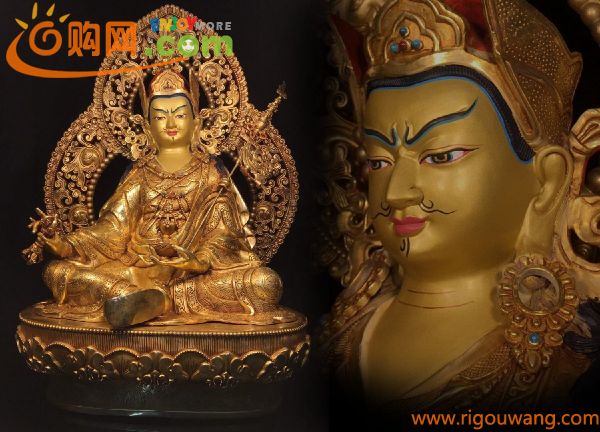 【清】某有名収集家買取品 西蔵・チベット伝来・時代物 銅金 蓮華生造像 金水厚重 極細工 密教古美術　