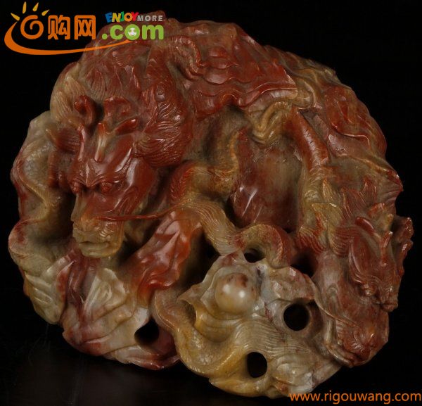 ■中国美術 寿山石 雲竜彫 置物 重さ約884g■