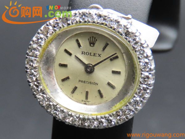 1円! 稼動品★ROLEX ロレックス プレシジョン 2148 18金 WG 金無垢 総重量9.4g 手巻き Cal.1400 ダイヤベゼル レディース腕時計 TTKLG5645