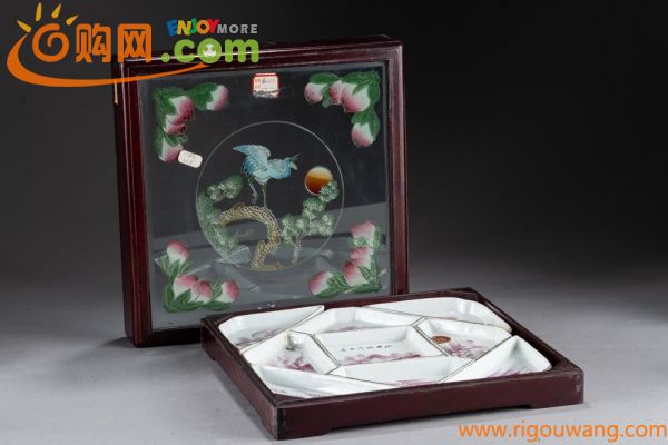 【華】某有名収集家買取品 時代物【江西恒興出品】色絵山水文皿 9点セット 共箱 文物商店 飾皿 古美術 骨董品YA230698385-YQ　