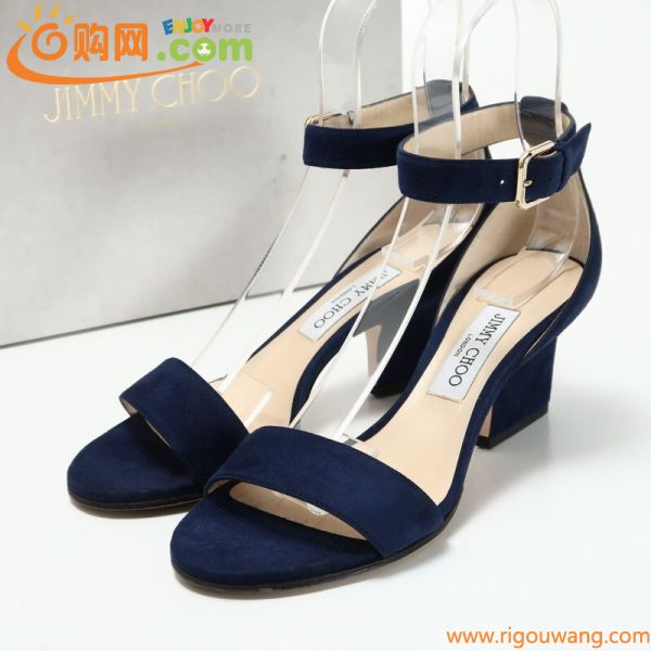 GP9495〇ジミーチュウ JIMMY CHOO*スエードレザー*アンクルストラップ*サンダル*38 1/2(24.5cm相当)*靴*ネイビー