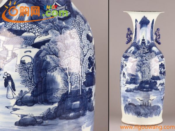 中国古玩 唐物 染付 青華 双耳 花瓶 高さ58.2cm 時代物 極上品 初だし品 C6785