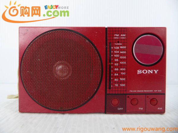 ★☆SONY ワイドFM対応 FM/AMコンパクトラジオ ICF-S30 赤 日本製 動作品 オマケ新品電池付き☆★